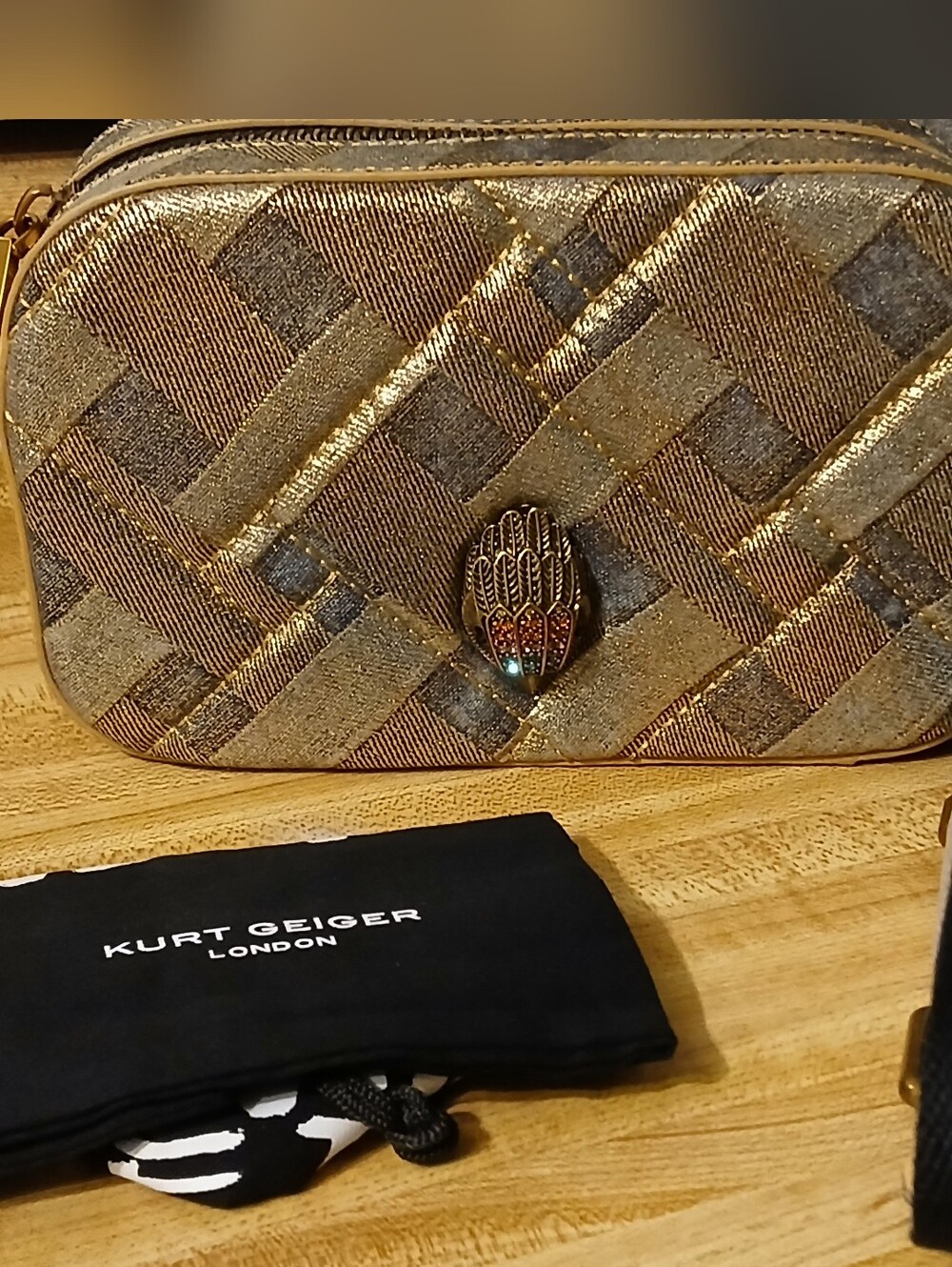 Kurt Geiger NWT Shades Of Metal Camera Style Bag W/Guitar Strap & Dustbag